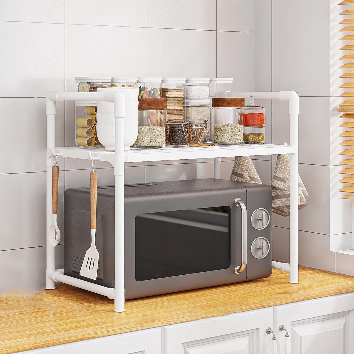 Magnetronrek - Keuken organizer - Ruimte maximaliseren - Verstelbaar ontwerp - 7x31x7 cm - Wit