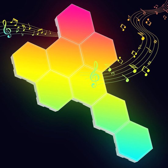 Hexagon LED Wandlamp Binnen - RGB Gaming Verlichting - Smart LED met Afstandsbediening App Controle - Touch Panelen - Smart Led-Muziek - Afstandsbediening - 8 Stuks