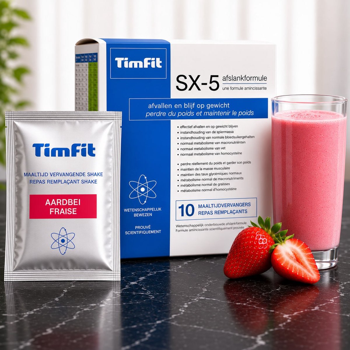 Maaltijdshake Aardbei | 3 Vezelsoorten, L-Carnitine, 26 gram Proteïne, Groene Thee, Chroom, 23 Vitamine-Mineralen | Afvallen, Blijf op gewicht en Ondersteun je huid | Handige On The Go verpakking | Uitgebalanceerde Maaltijdshake Afvallen
