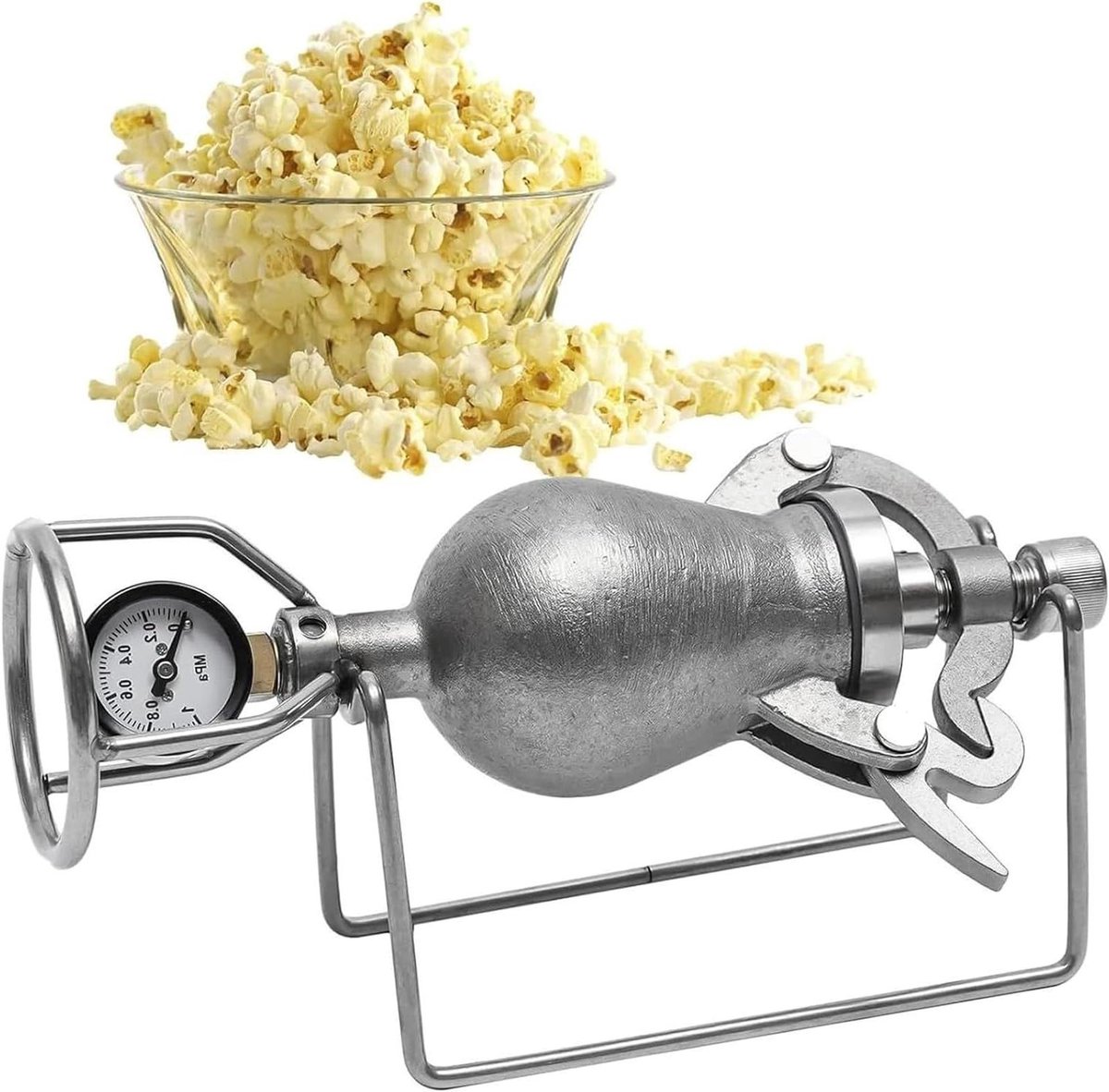 Hand Popcorn Machine - Popcorn Maker - Filmavond Thuis - Roestvrij Staal - 400ml - Zilver