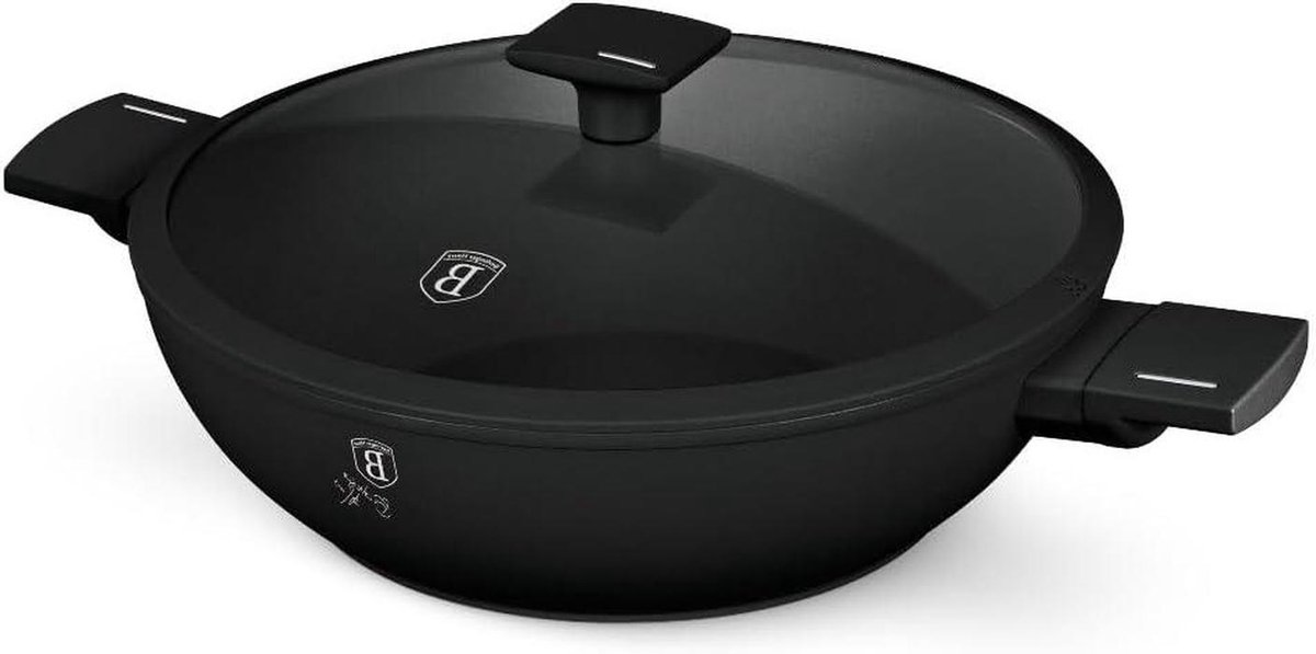 Wokpan met Deksel Koekenpan Gezond Koken Energiezuinige Bodem 30 cm Mat Zwart