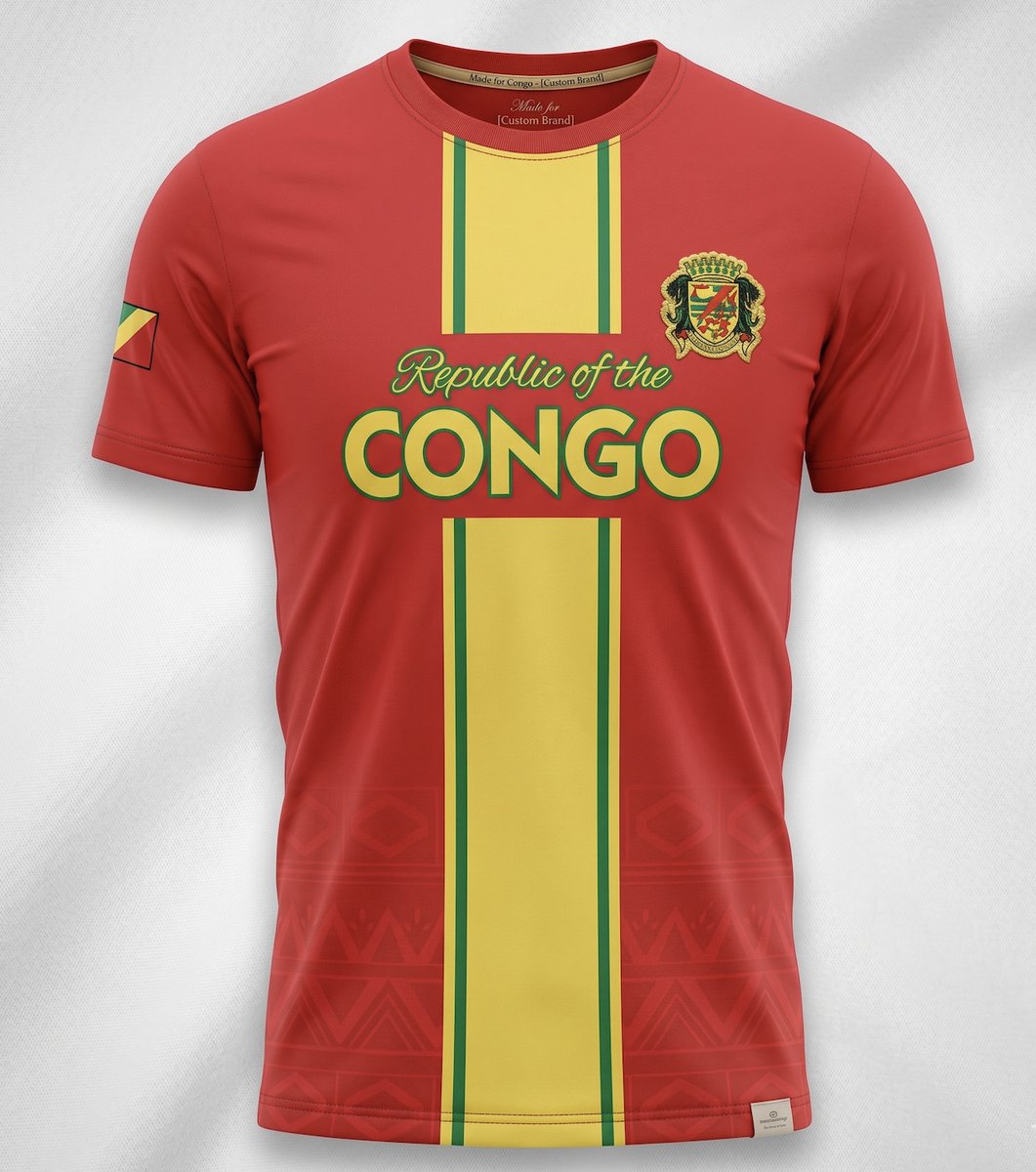 Congo Voetbal Shirt - Maat: M - Tshirt / Voetbalshirt - Republiek Congo - Hoge Kwaliteit - Rood, Groen & Geel - WK2026 / Voetbal - Congolees Elftal - Unisex / Mannen / Vrouwen - Shirt met Congolese Vlag - Voetbalshirt Congo / Congolees Voetbalshirt