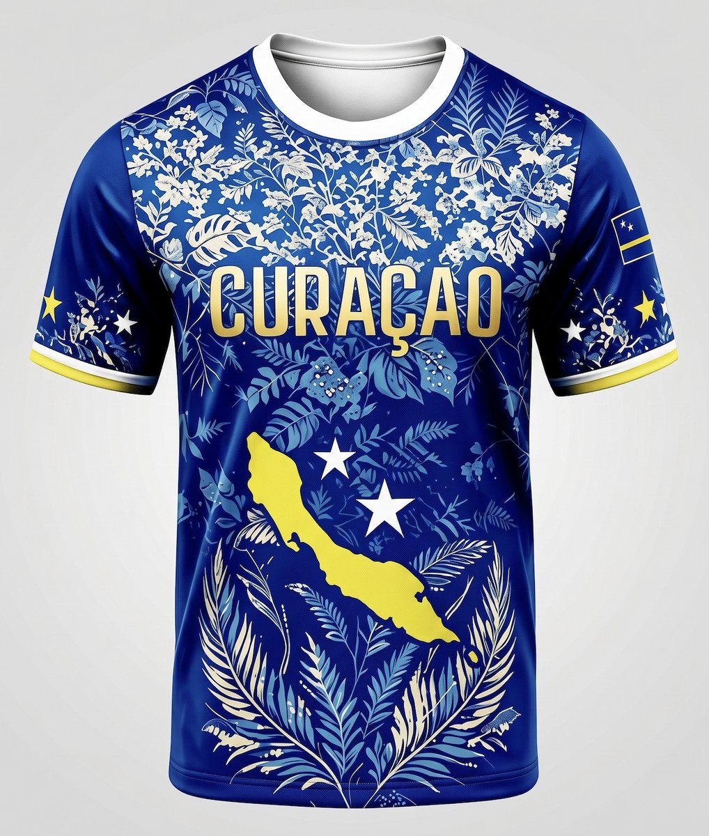 Curacao Voetbalshirt - Maat: XL - Tshirt / Voetbalshirt - Curacao / Korsou - Nederlandse Antillen - Hoge Kwaliteit - Blauw & Geel - WK2026 / Voetbal - Curacao Elftal / Blue Wave - Unisex / Dames / Heren - Shirt met Curacaose Vlag