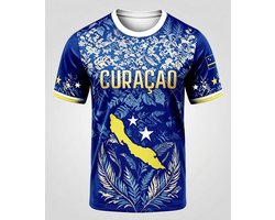Curacao Voetbalshirt - Maat: L - Tshirt / Voetbalshirt - Curacao / Korsou - Nederlandse Antillen - Hoge Kwaliteit - Blauw & Geel - WK2026 / Voetbal - Curacao Elftal / Blue Wave - Unisex / Dames / Heren - Shirt met Curacaose Vlag