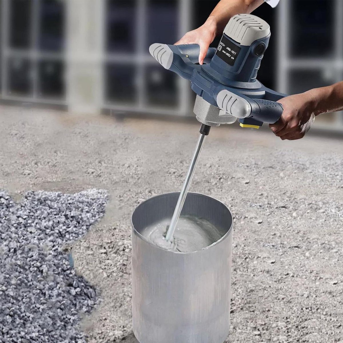 Elektrische Roerder - Mortelmixer Betonmixer - Bouwklussen Uitvoeren - Dubbele Spiraal Technologie - 1400 W 0-1200 RPM - Blauw