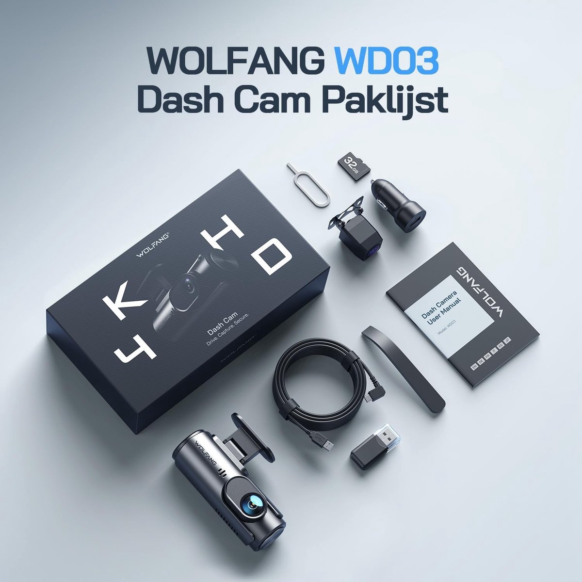 Dashcam Auto Voor-Achter 4K WiFi Dashcam - 32GB SD-kaart - Ultra Nachtzicht - 170° Groothoek - WDR - 24-uurs Parkeermodus - G-sensor - Loop Recording – foto 3