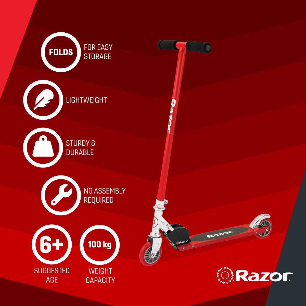 Razor S Sport - Step - Rood - Opvouwbaar - Kleine Wielen 98 mm - Voor Kinderen - Tot 100 kg - Vanaf 6 jaar — afbeelding 2