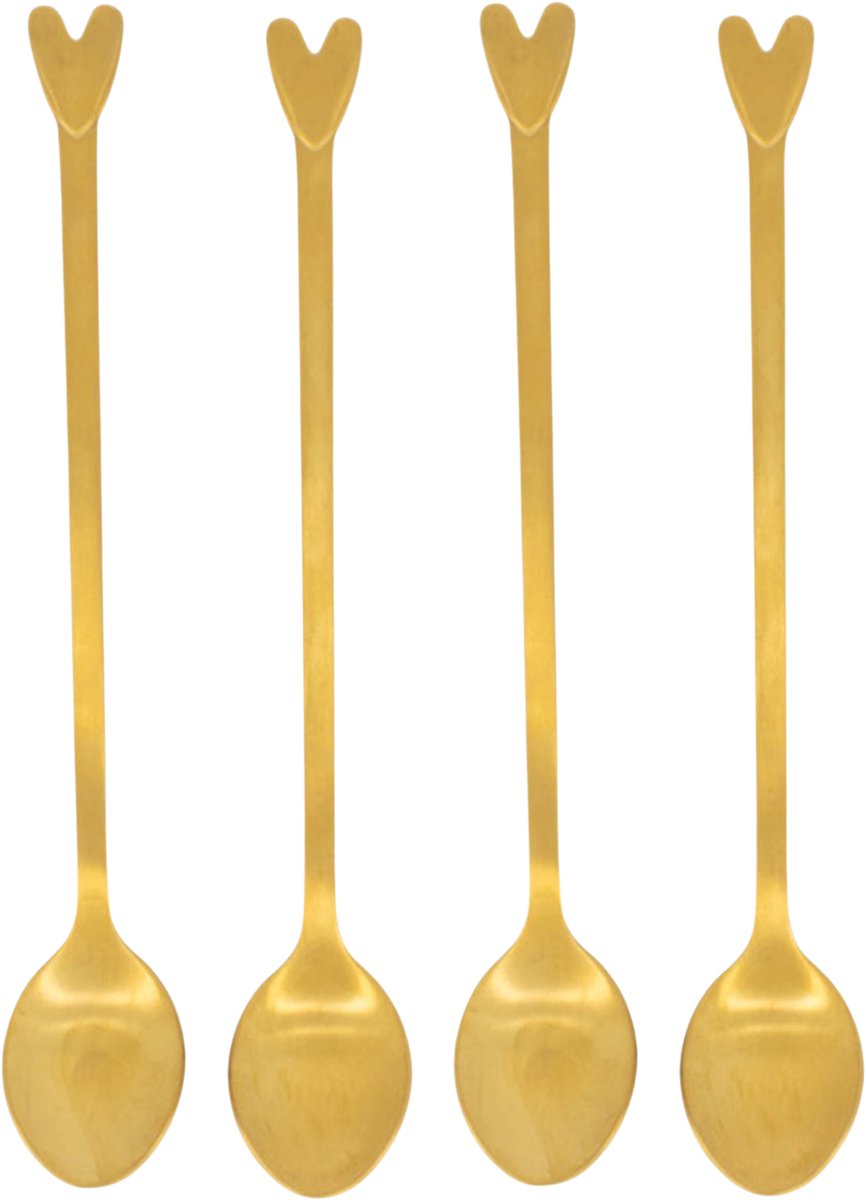 Zusss Set Van 4 Lange Lepels Hartje Goud Metaal Goud