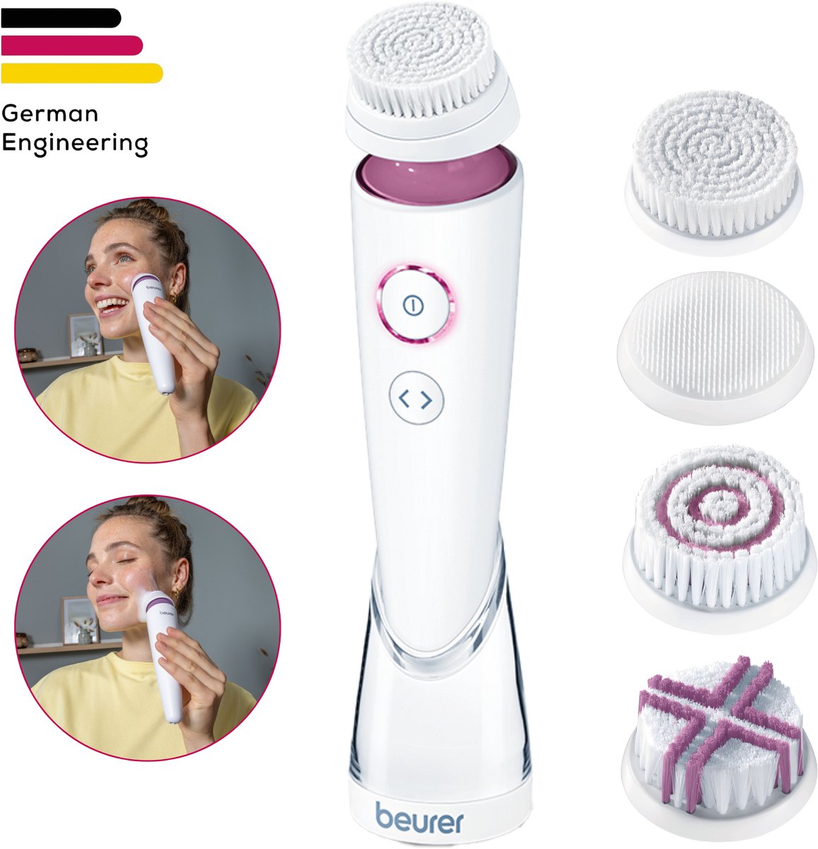 Beurer FC 95 Pureo Deep Cleansing Gezichtsreinigingsborstel - Gezichtsreiniger - Elektrisch - 2 Rotatiestanden - 4 Borstels - 3 Snelheden - Waterbestendig IPX 7 - Timer - Incl. netadapter en laadstation - 3 Jaar garantie