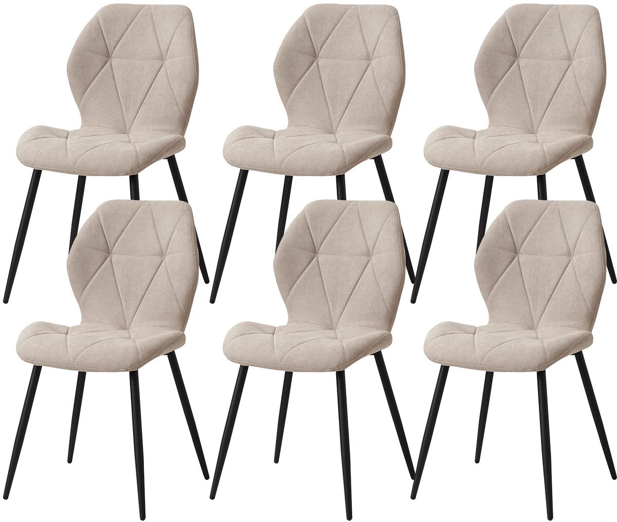 Questyr beige - Set van 6 moderne eetkamerstoelen - gestoffeerd - gewatteerd linnen - minimalistische bureaustoelen voor keuken - eetkamer