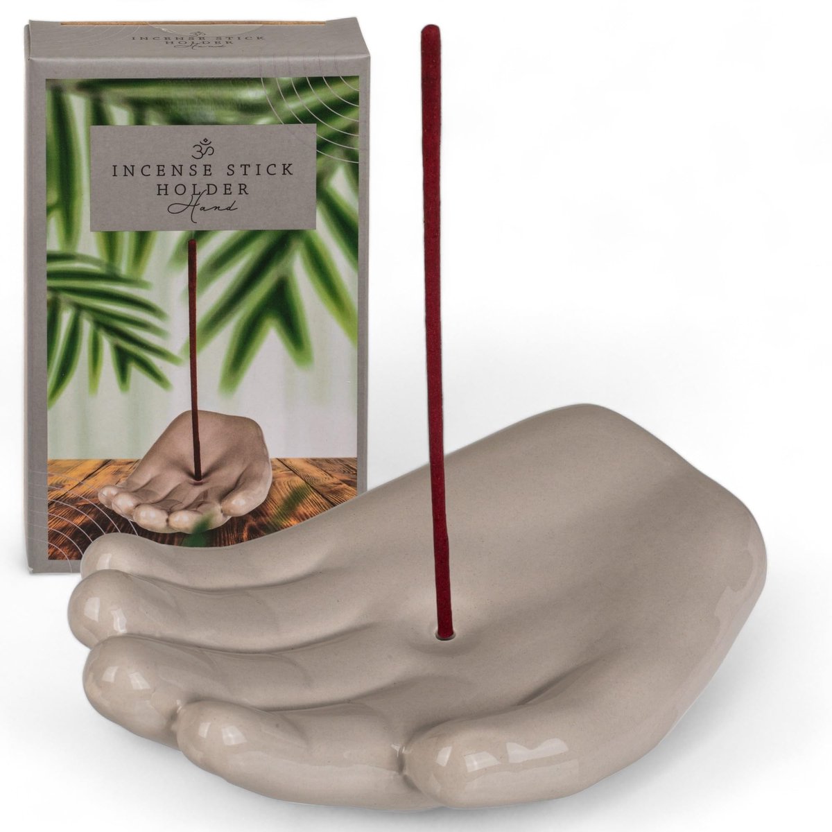 Dailygoods- Wierookstokjeshouder hand - Keramiek - Spiritueel accessoire - Harmonisch design - 12x7,5x2,5 cm - Wit/grijs/zwart - Wierookhouder