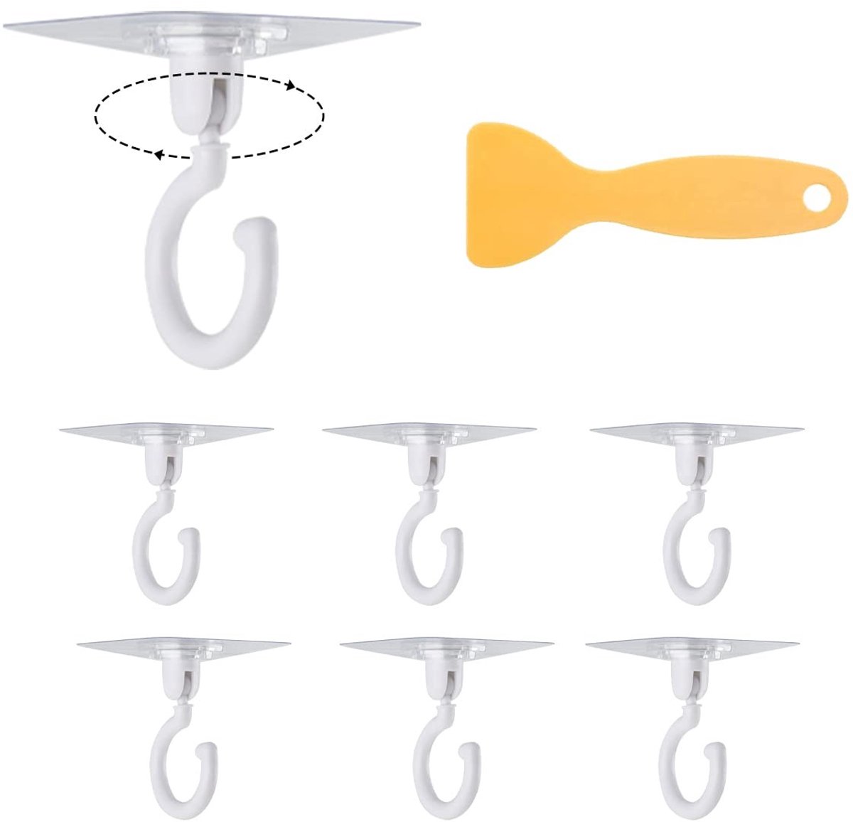 Dailygoods- Plafondhaak 360 Graden Rotatie - Zelfklevend - Wandhaak - Waterdicht - Set van 6 - Hoogwaardig ABS Kunststof