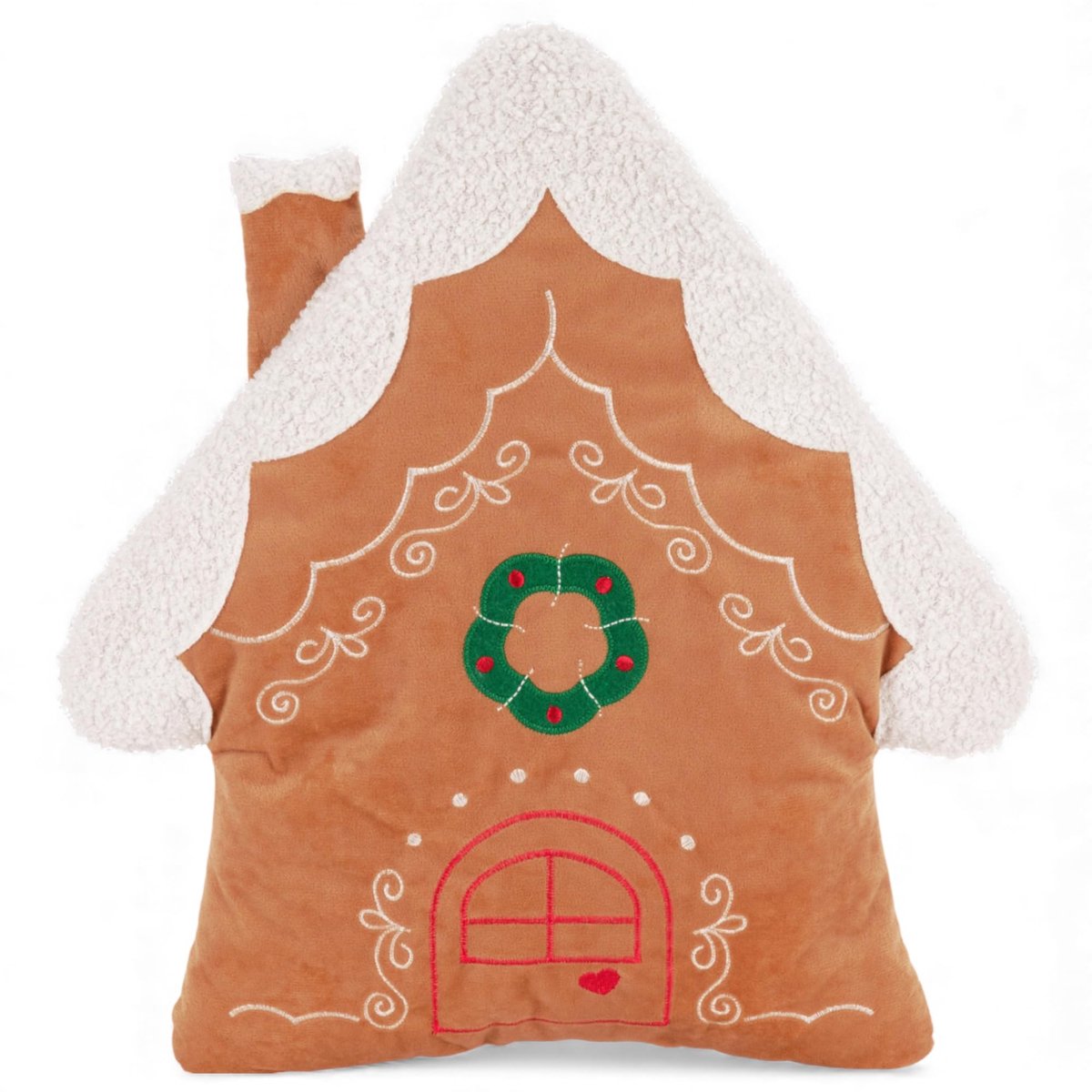 Dailygoods- Knuffelkussen 44 cm - Peperkoekhuis - Pluche Decoratie - Vlamvertragend - Zacht - Winterdecoratie - Nostalgisch Design - Decoratiekussen