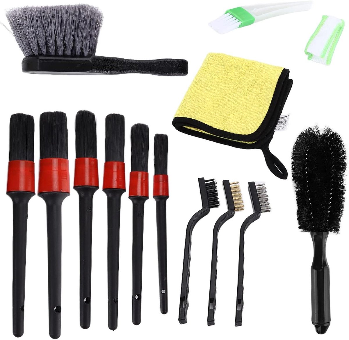 Auto Poets Sets - Detailing Borstels - Auto Reinigen - 14 Delige Set - Verschillende Maten - Zwart