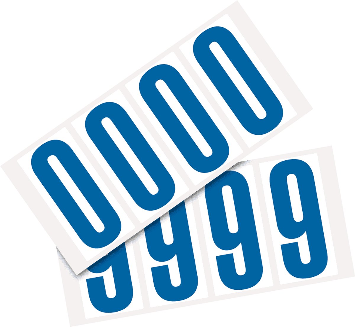 Set cijfer stickers 0-9 - zelfklevende folie - 20 kaarten - blauw wit teksthoogte 95 mm