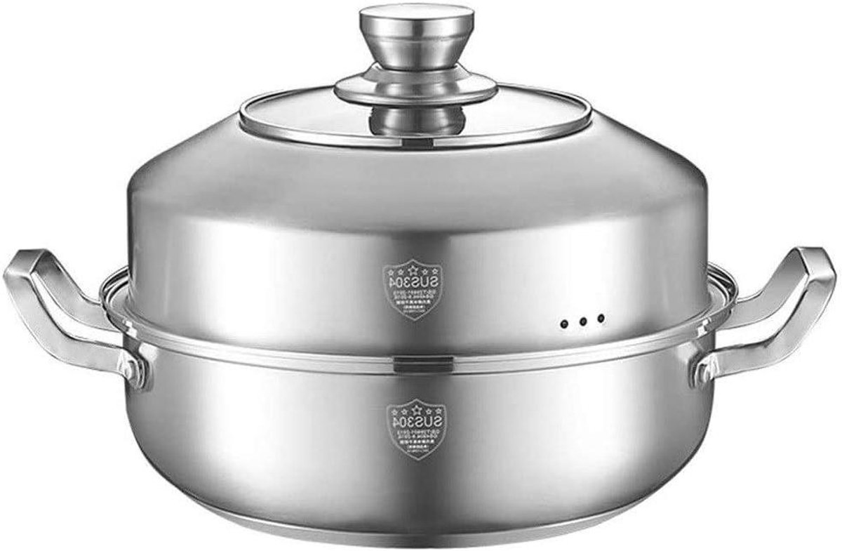 Stoompan RVS - Kookpan met stoominzet - Gezond Koken - Verhoogd Drievoudige Bodem - 30 cm - Zilverkleurig