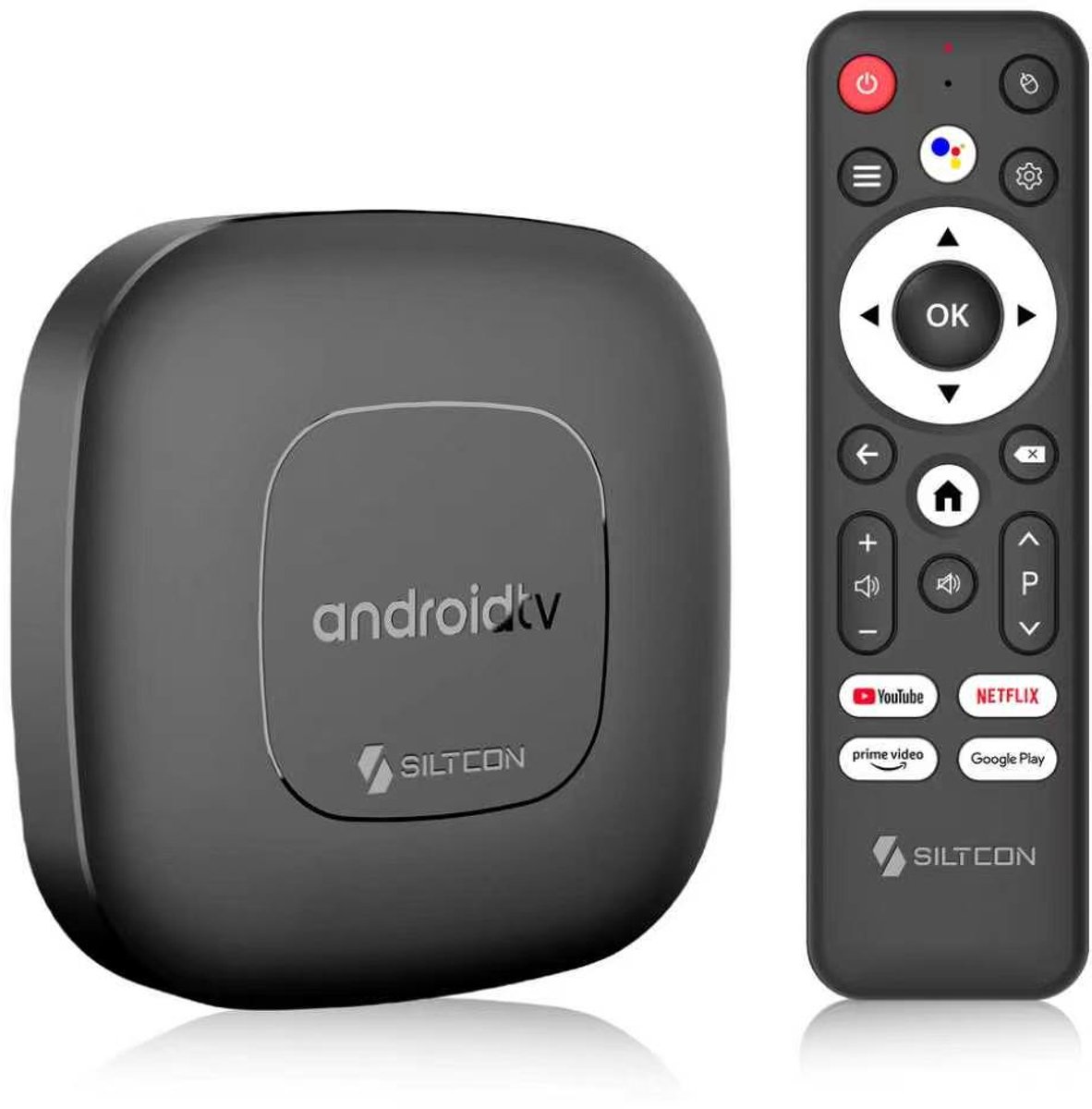Siltcon® Android TV Box 4K & 8K HDR – Streaming Box - 2.4 & 5 GHz WiFi & Bluetooth – 16GB – Geschikt voor Google TV Streamer & Assistant– Upgrade elke TV naar SmartTV - Geschikt voor o.a. Youtube, Videoland & Netflix & 3000 apps! - Zwart