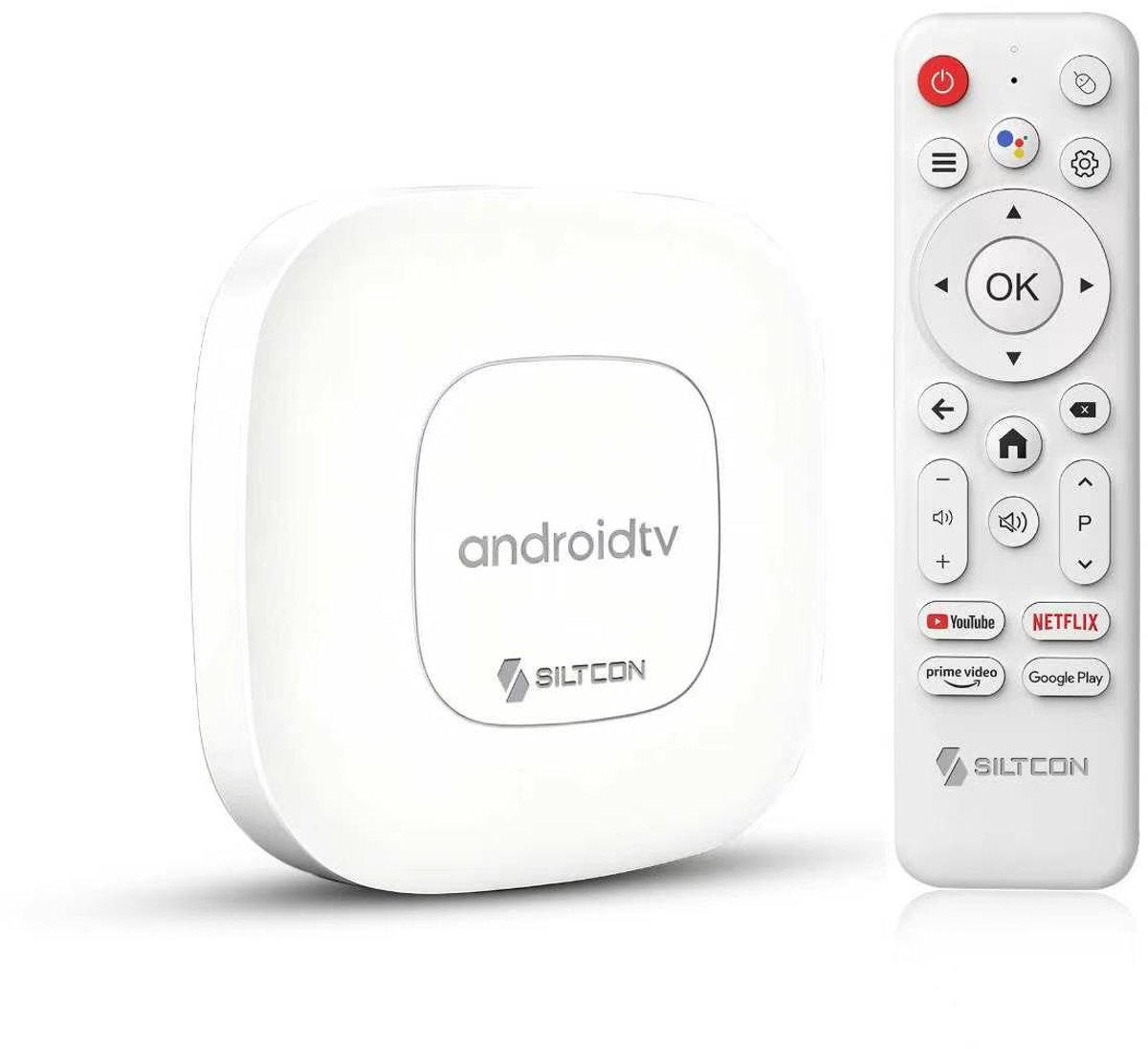 Siltcon® Android TV Box 4K & 8K HDR – Streaming Box - 2.4 & 5 GHz WiFi & Bluetooth – 16GB – Geschikt voor Google TV Streamer & Assistant– Upgrade elke TV naar SmartTV - Geschikt voor o.a. Youtube, Videoland & Netflix & 3000 apps! - Wit