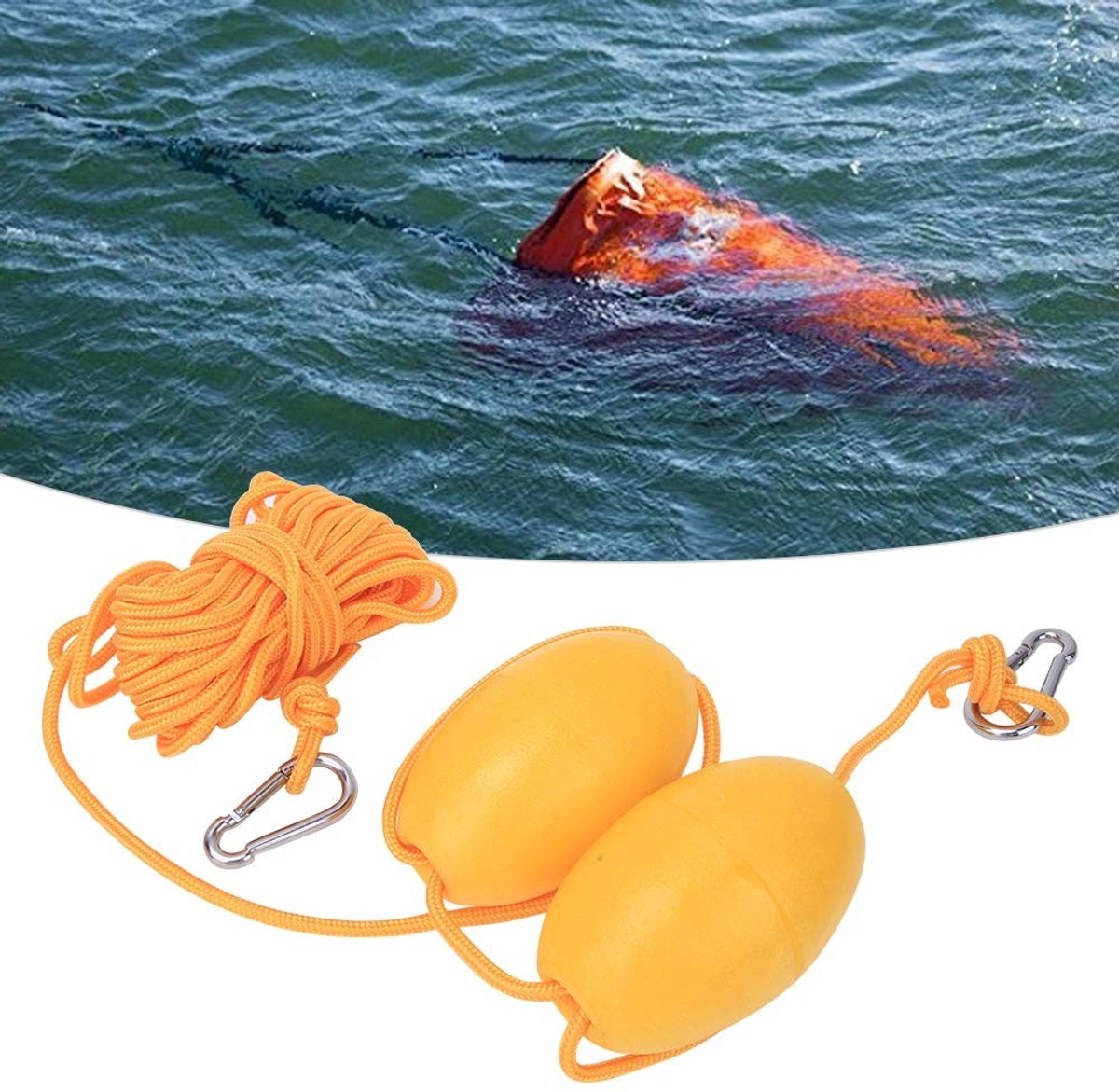 Dailygoods- Drijvende Anker Lichtgewicht - Boei - Roestvrij Stalen Clip - Nylon Koord - EVA Schuim - Duurzaam voor Kajak en Boot