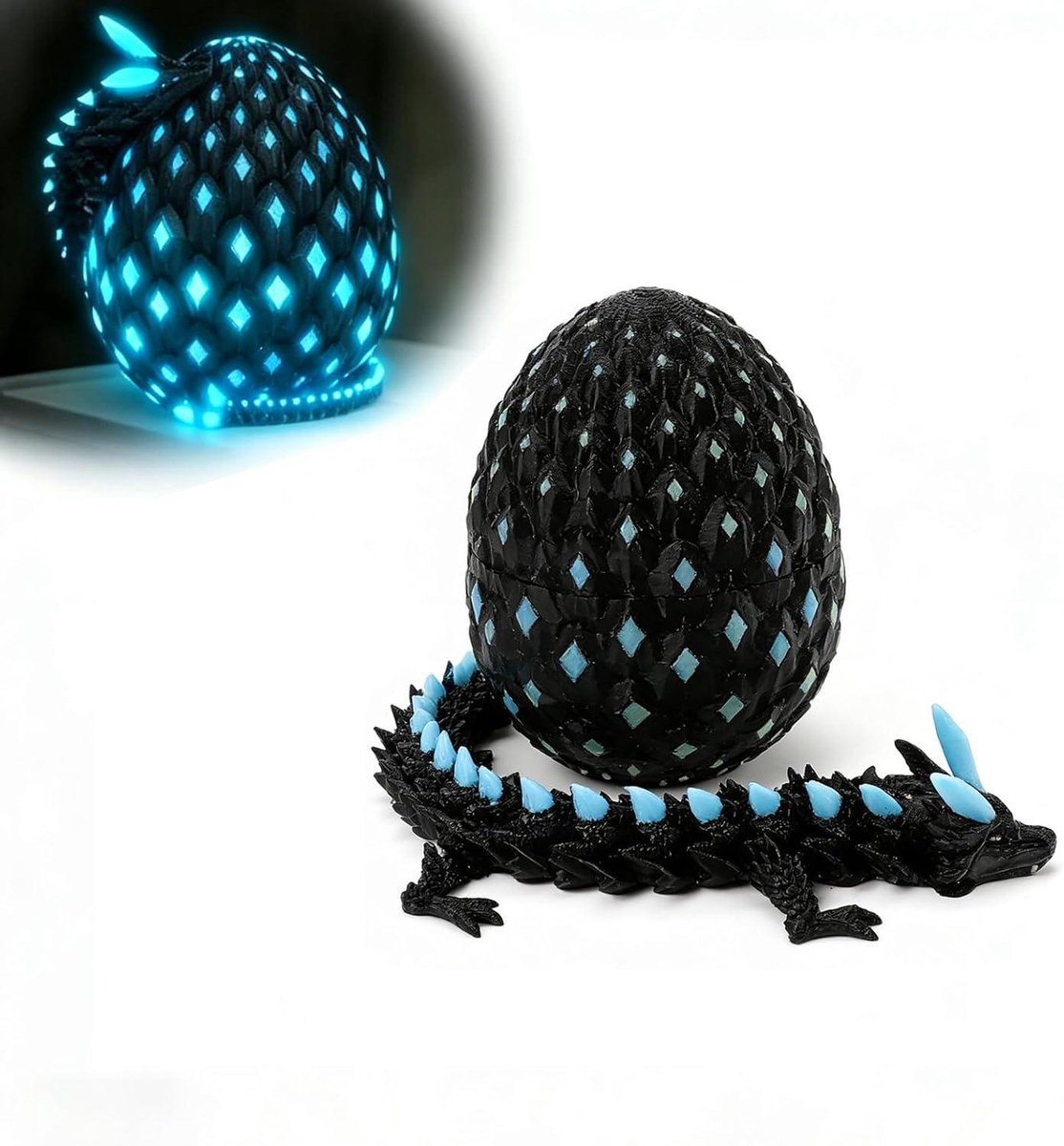 3D Geprinte Draak - Draak Speelgoed - Decoratie Bureau - Lichtgevend Effect - 14 cm - Blauw