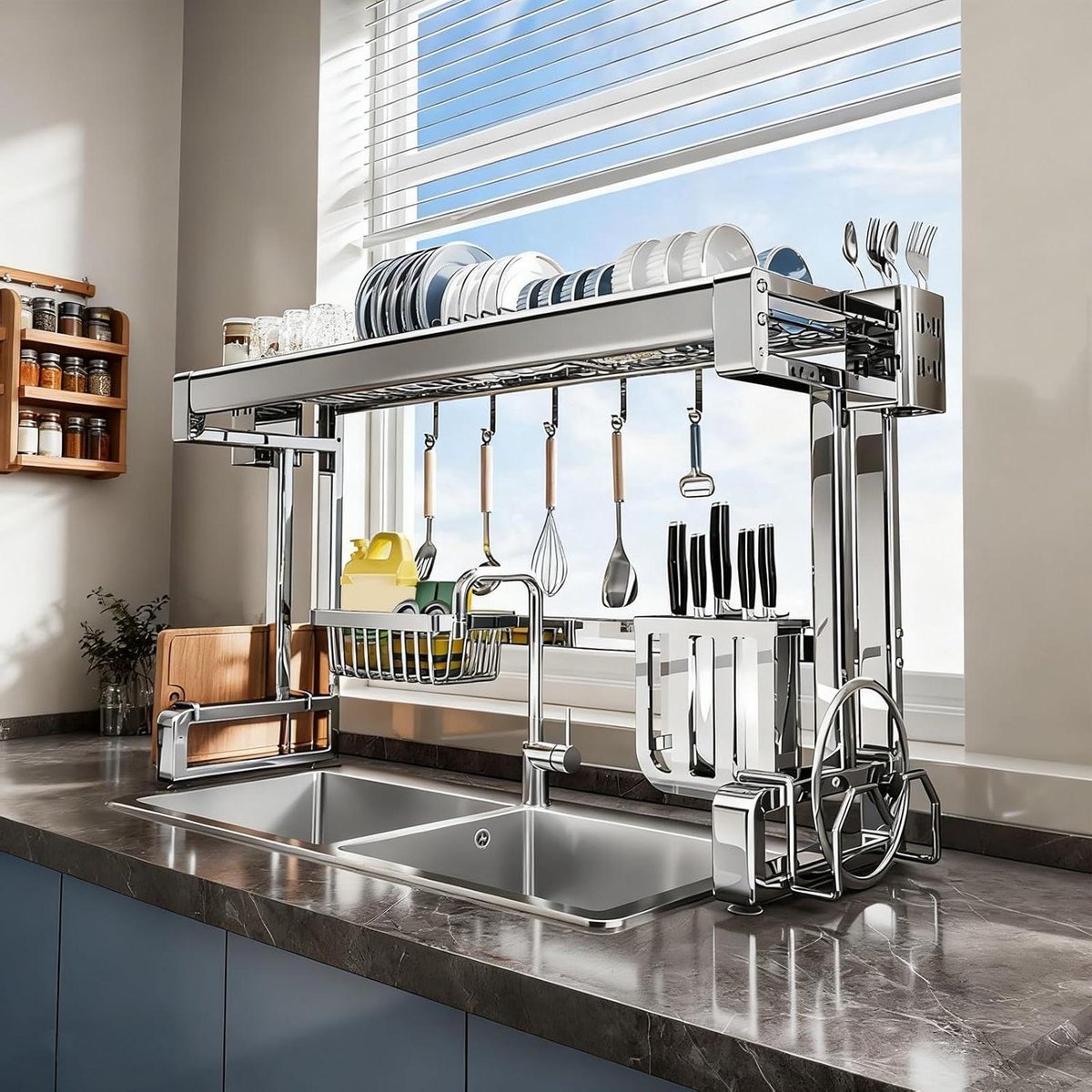Afdruiprek Boven Gootsteen - Keuken Organizer - Keuken Opruimen - Roestvrij Staal - 87 cm - Zilver