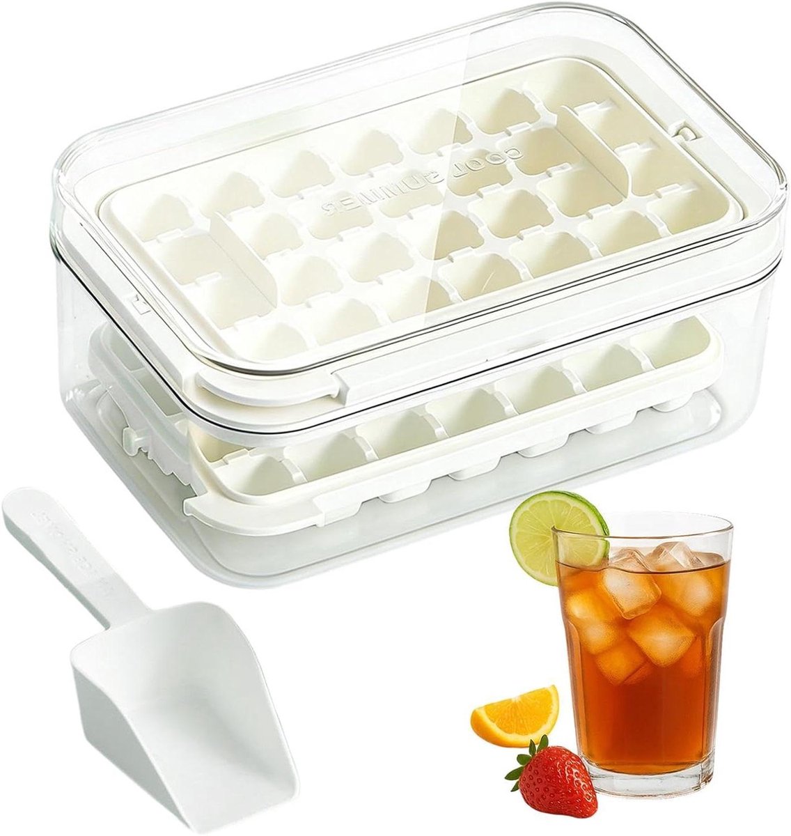 IJsblokjeshouder - Ijsmaker Bak - Dranken Koelen - Geurvrije Opslag - 21.8L x 10W cm - Wit