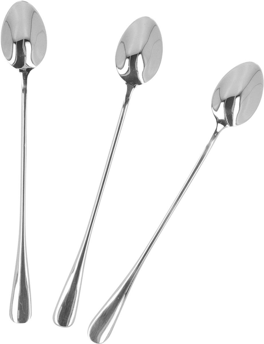Homla - Stilo Latte Lepels Set - 3 Stuks - Lange Dessertlepels - Cocktaillepels - Koffielepels voor Latte Macchiato - IJslepels - RVS - Zilver