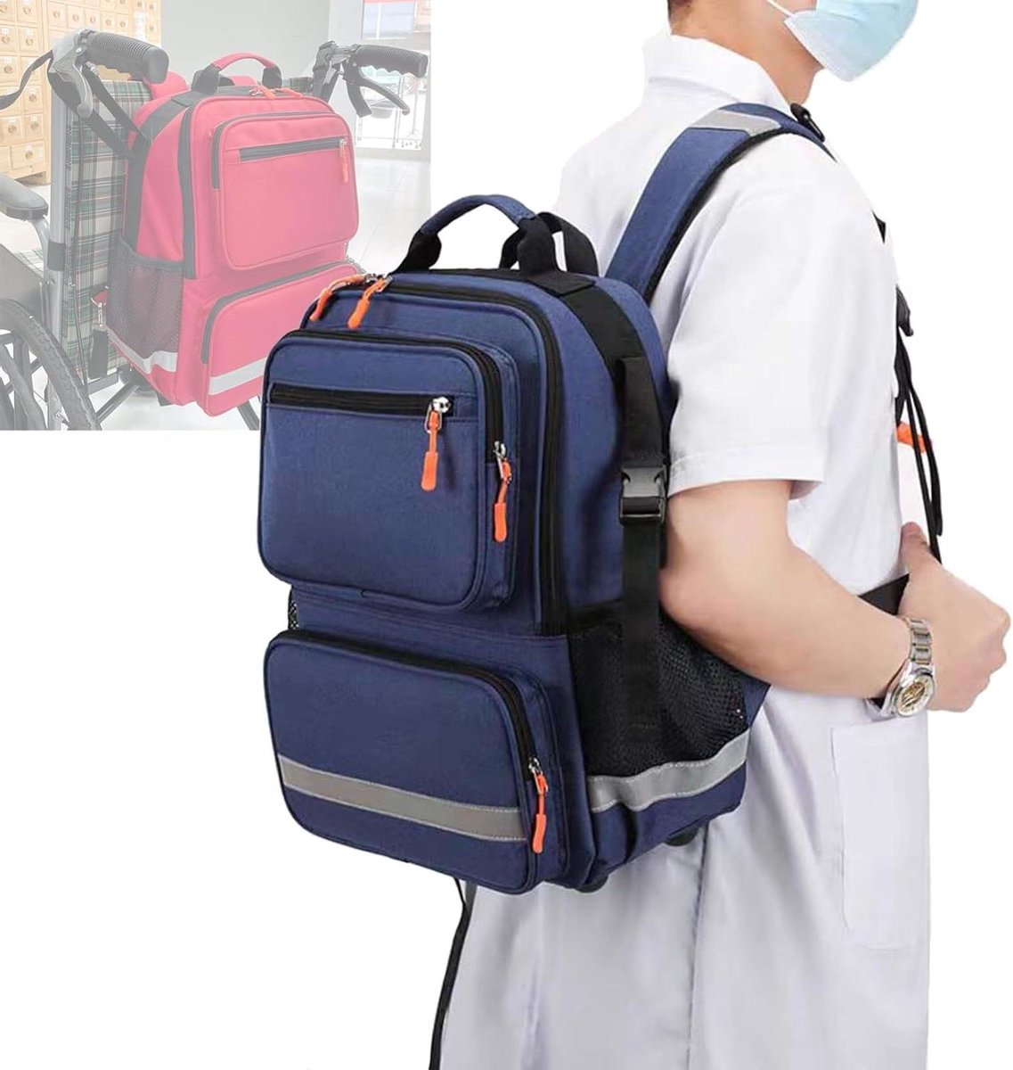 Rolstoel Rugzak - Stoel Tas - Spullen Meenemen - Reflecterende Strip - 33x21x41cm - Zwart