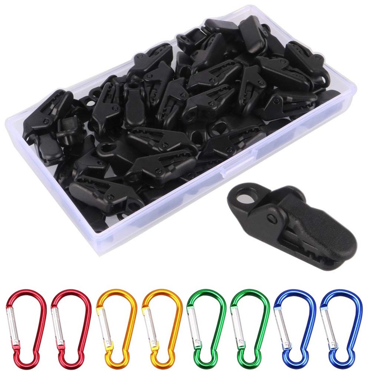 Dailygoods- Tentclips 50 Stuks - Zeilclips - Winddichte Luifelclips - Klemmen voor Dekzeil - Mini-Karabijnhaken 8 Stuks - Hoogwaardig Materiaal