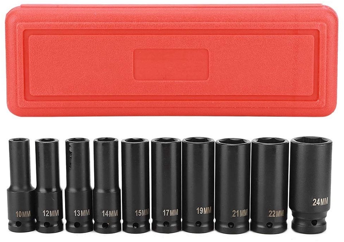 Dailygoods- Doppen Set Professioneel - 10 Dopsleutels - Chroom-vanadium-staal - Diepe Slag - Hoogwaardige Constructie - Onmisbaar Gereedschap - Dopsleutel