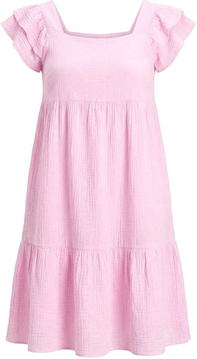 Angel of Style - Dames - Mousseline jurk vierkante hals volants - Lichtroze - Maat 46