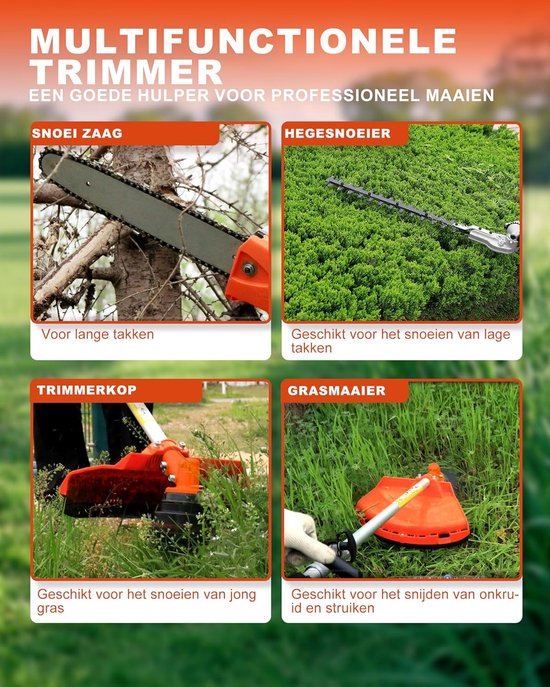 Benzine Bosmaaier - Tuin Multitool - Tuinonderhoud - 5-in-1 Functionaliteit - 52 cc - Kunststof — afbeelding 2