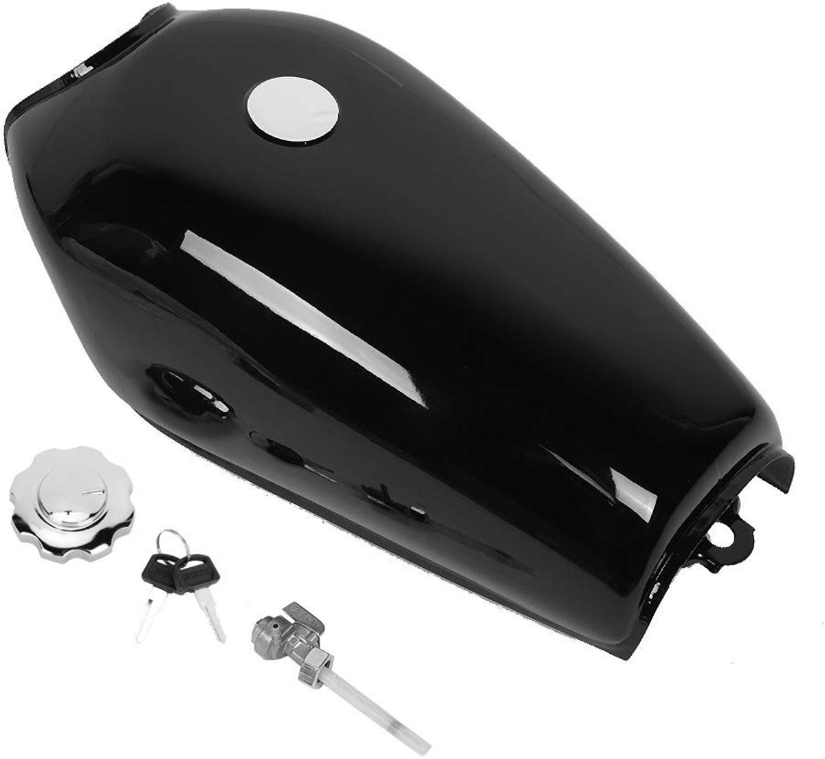 Dailygoods- Motorbrandstoftank 9L - Universele Brandstoftank - Retro Zwarte Tank - IJzeren Materiaal - Inclusief Dekselschakelaar - Roestbestendig Oppervlak