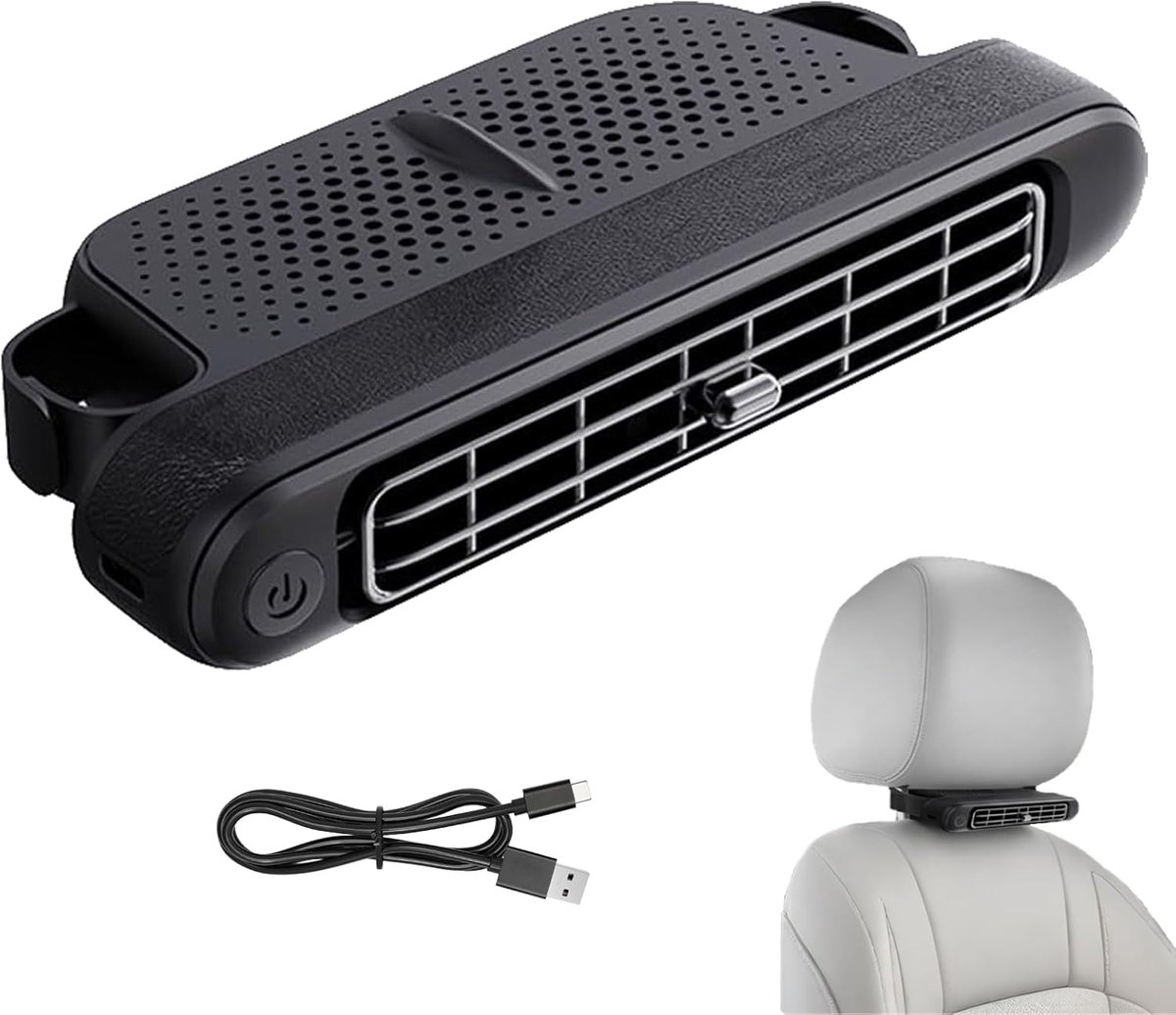Auto ventilator - Auto ventilator cooling - Hoofdsteun - Draagbare Autohoofdsteunventilator - USB-ventilator met 3 snelheidsmodi - Voor voertuig, SUV, camper, pick-up, truck- 17*3 CM - Zwart