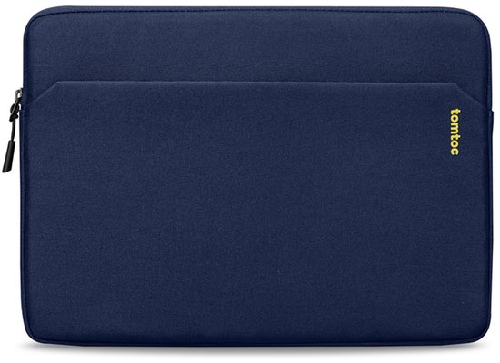 Étui pour tablette tomtoc bleu marine avec fermeture éclair et poche avant.