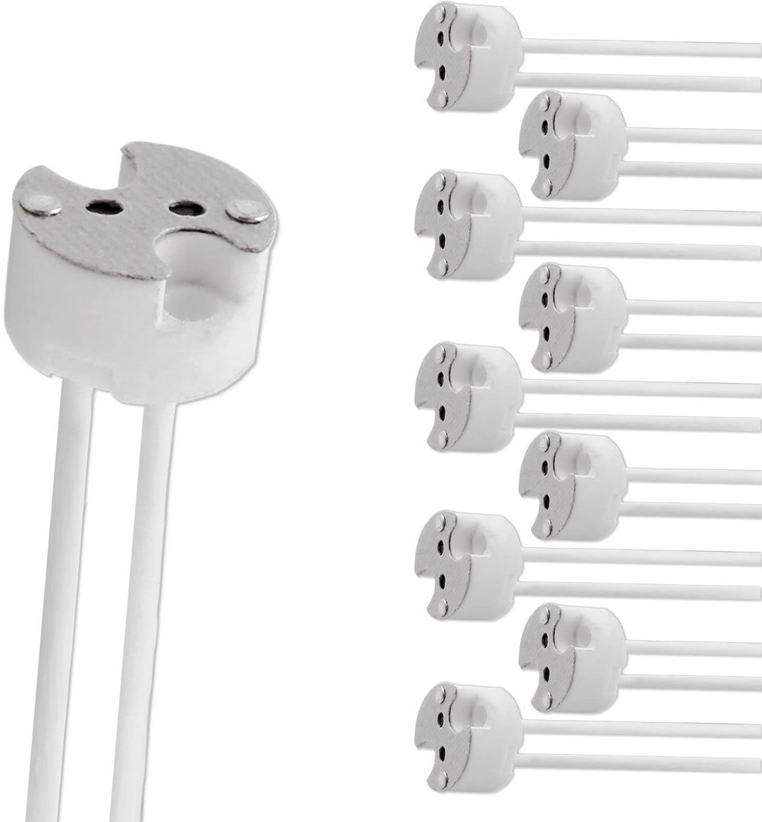 carmdering - GU5.3 Socket - MR16 Holder - Ceramic Lamp Base - Heat Resistance Up To 250°C - Multi-Voltage Compatibility 12V-250V - Ceramic And Silicone Material - Flexible 14cm Cable Design - Safe Halogen To LED Upgrade - 10 Pieces