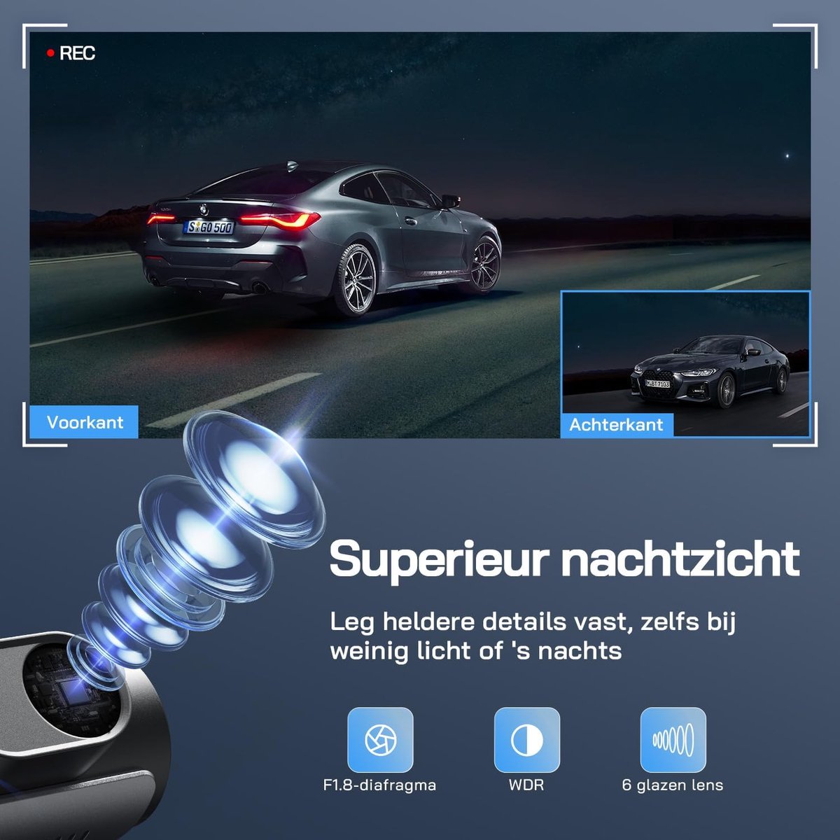 Dashcam Auto Voor Achter 4K WiFi Dashcam met 32GB SD-kaart, Ultra Nachtzicht, 170° Groothoek, WDR, 24-uurs parkeermodus, G-sensor, Loop Recording – foto 7