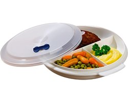 QUOVO® Magnetron Bord - Magnetron Bakjes met Deksel - Magnetron Bord met Deksel - Wit - 21cm x 21cm x 4cm
