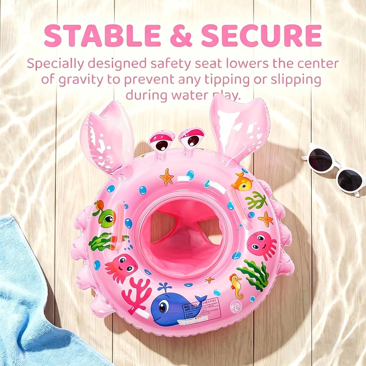 Baby zwemring - Zwemband baby - Waterpret kind - Met zitje - 6-36 maanden - Krab roze – foto 2