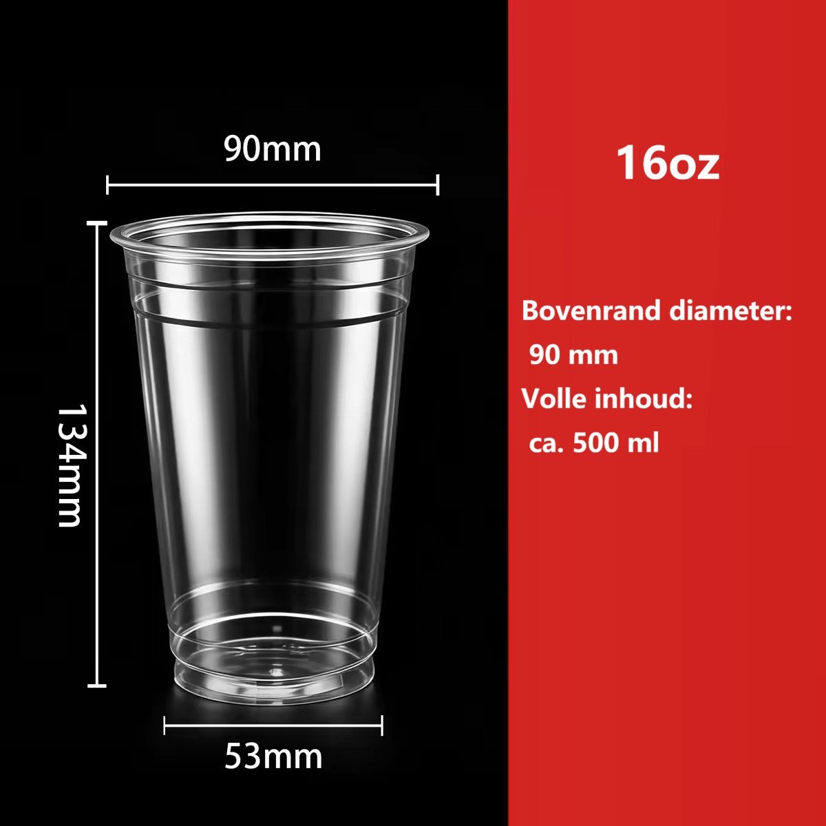 ATXANC Transparante Wegwerpbekers 16 oz (500 ml) Ø90 mm – 100 Stuks – Bekers voor Bubble Tea, Ijskoffie, Cold Brew, Sap en Koude Dranken