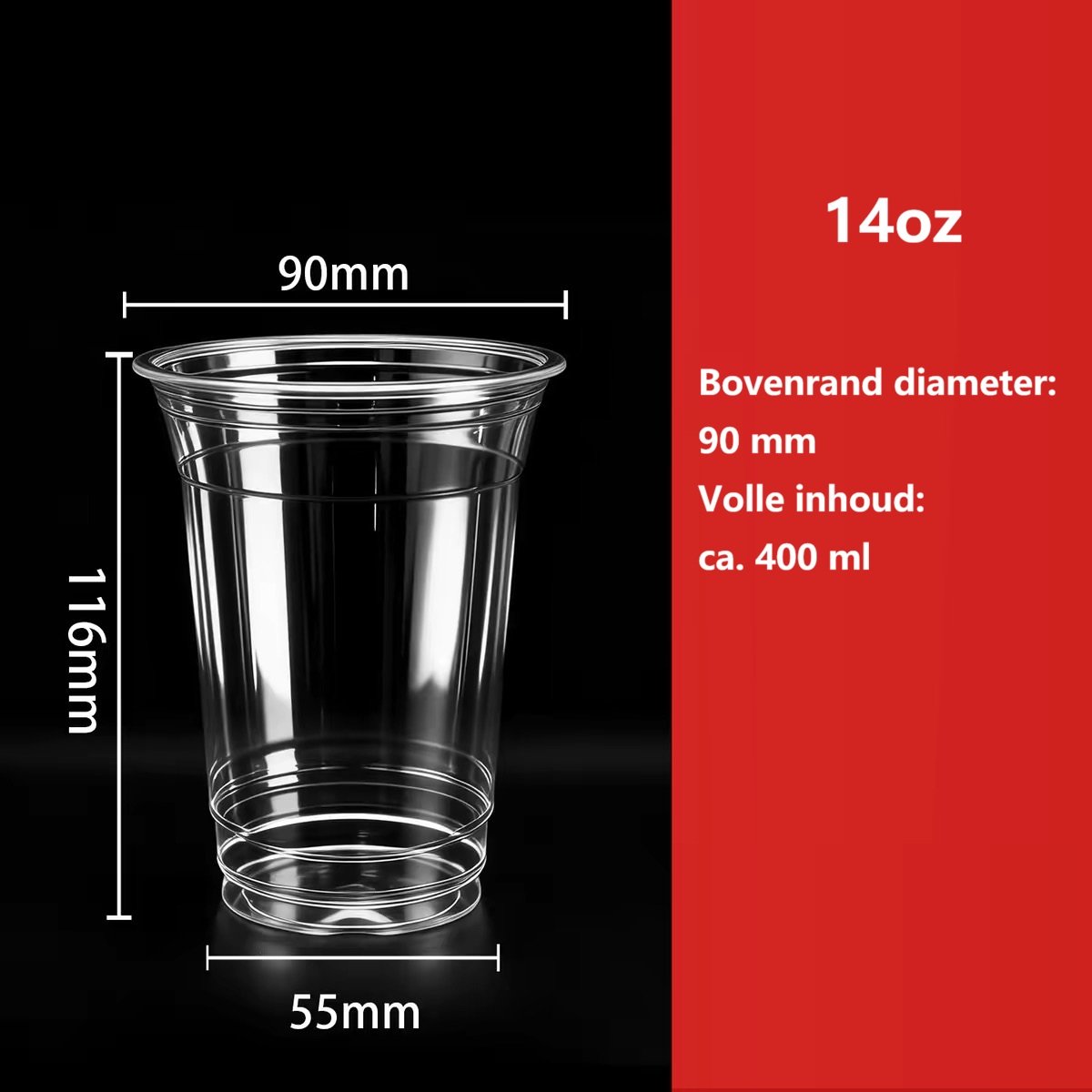ATXANC Transparante Wegwerpbekers 14 oz (400 ml) Ø90 mm – 100 Stuks – Bekers voor Bubble Tea, Ijskoffie, Cold Brew, Sap en Koude Dranken