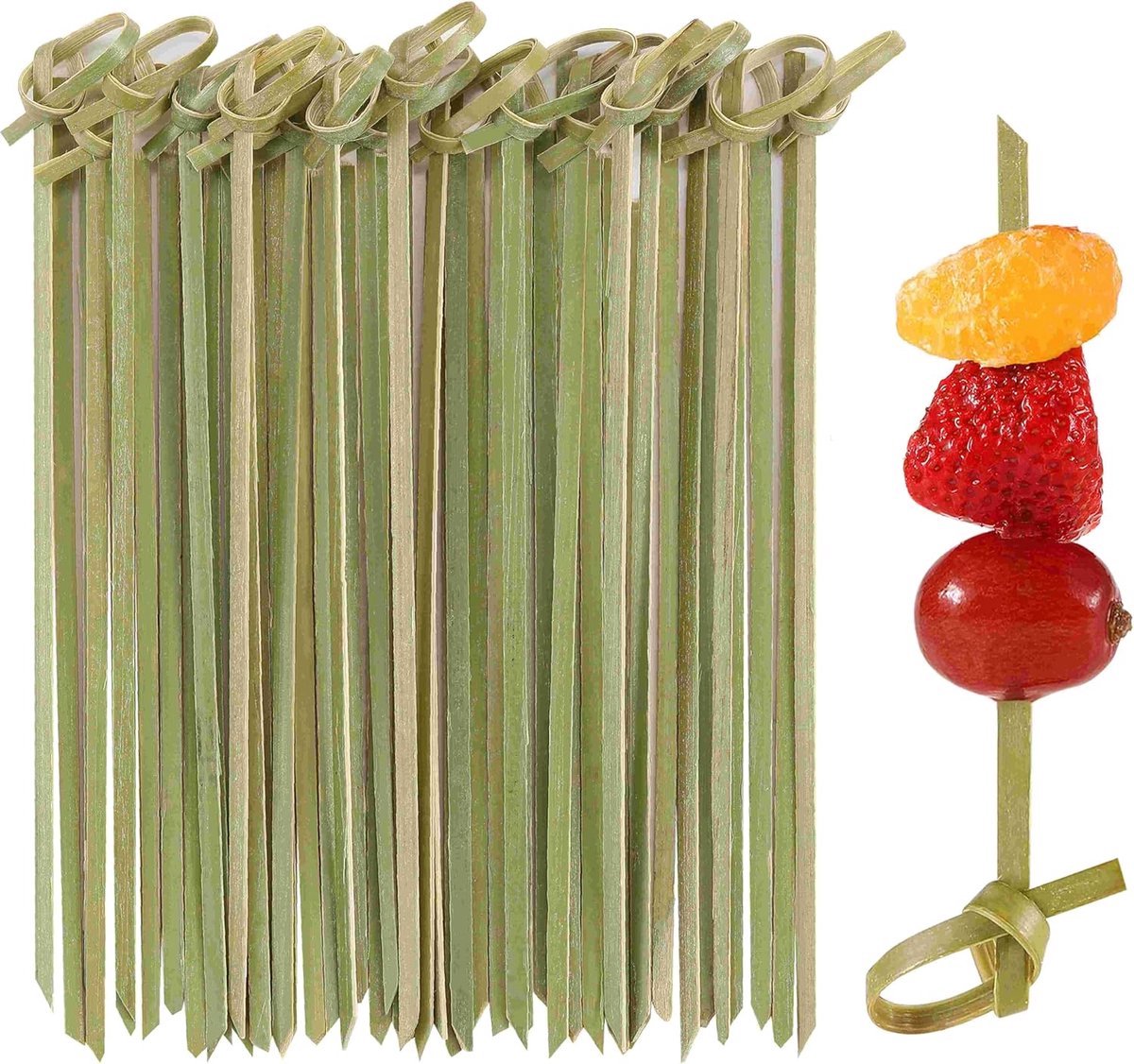 Okado Bamboe Hapjesprikkers 50 Stuks – Cocktailprikkers 12 cm – Feestelijke Prikkers voor Hapjes, BBQ, Borrel, Tapas, Feestjes en Grote Cocktails – Beige