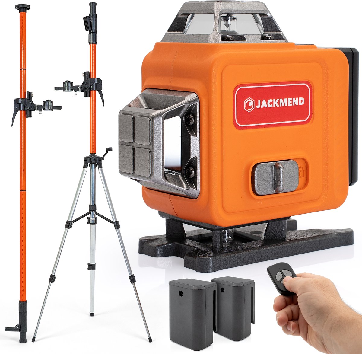 JACKMEND 4D Kruislijnlaser met Statief 5.5M Zelfnivellerend Bouwlaser met 4 tot 16 Lijnen - 50 Meter Meetbereik - 360 Graden Rotatie Zelfnivellerende Laser - Zelf Nivellerend Kruislijn Laser - Bouw Kruislaser - Klus Lijnlaser - Rotatielaser