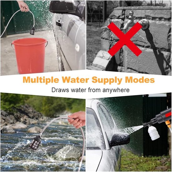 Hogedrukreiniger - Waterpistool Krachtig - Auto Wassen - Draadloos Werken - 500W 60Bar - Zwart — afbeelding 5