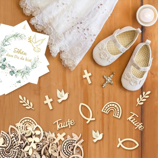 Baptism Decoration for Boys and Girls, 125-Piece Set with My Baptism Garland, 24 Balloons, 40 Napkins, Wooden Confetti and Ribbons for Table Decoration — afbeelding 4