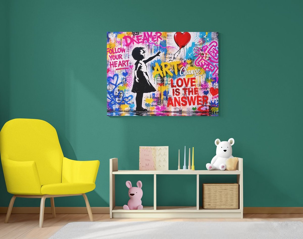 Trendex Global Canvas Schilderij Graffiti - Love Is The Answer - 100x75 cm Kleurrijk