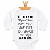 Baby Rompertje tekst | Als het van papa en mama niet mag vraag ik het toch gewoon aan mijn opa en oma | Lange mouw | wit zwart | maat 50/56 cadeautje zwangerschaps aankondiging hoera jullie worden grootouders