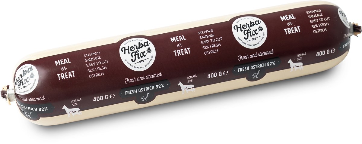 Herbafix Gestoomde Worst Struisvogel - 10 x 400 g - 95% Vlees Meal or Treat