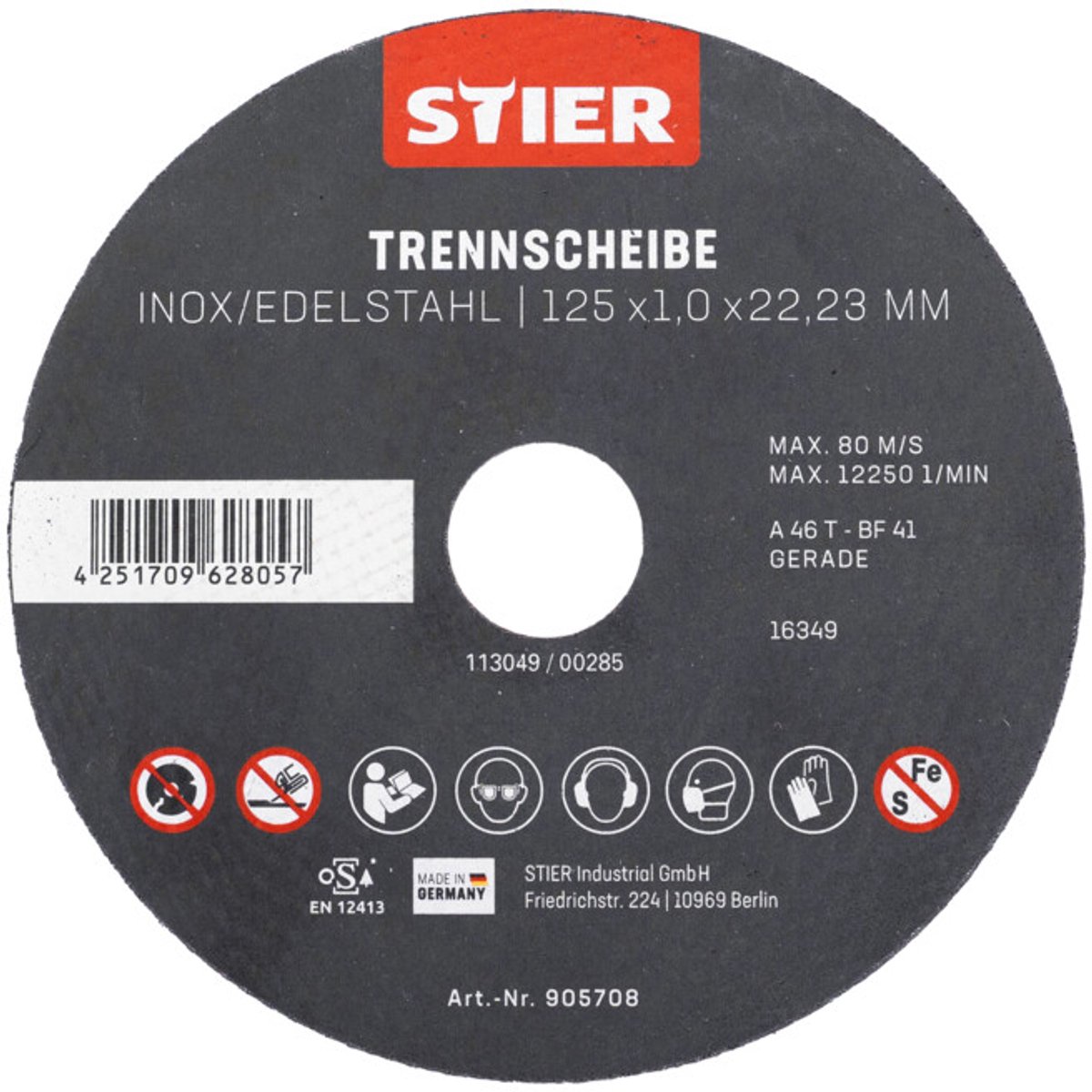 STIER zaagschijf edelstaal 5 st. 125 x 1,0 x 22,23 mm vorm 41