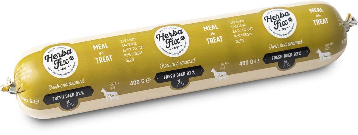 Herbafix Gestoomde Worst Hert - 10 x 400 g - 95% Vlees Meal or Treat